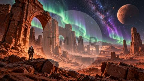 Aurora Over Martian Ruins