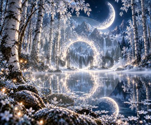 Moon Gate Among Birches