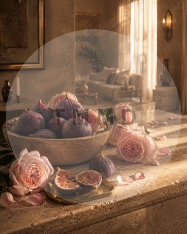 Figs and Roses at Sunset Light