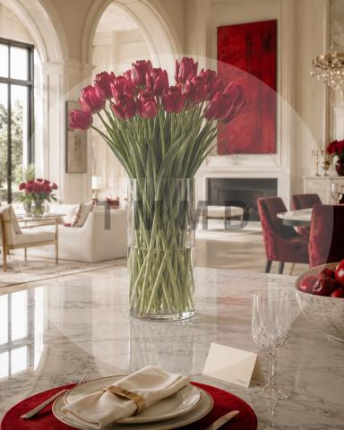 Red Tulips in a Marble Salon
