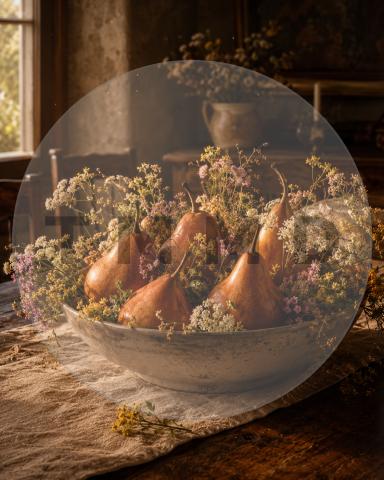 Copper Pears Among Wildflowers