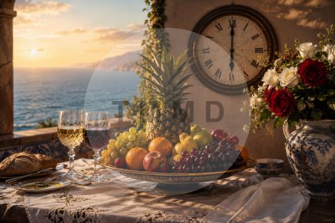 Mediterranean Dinner in Blue Light