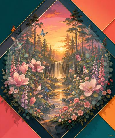 Floral Forest at Sunset