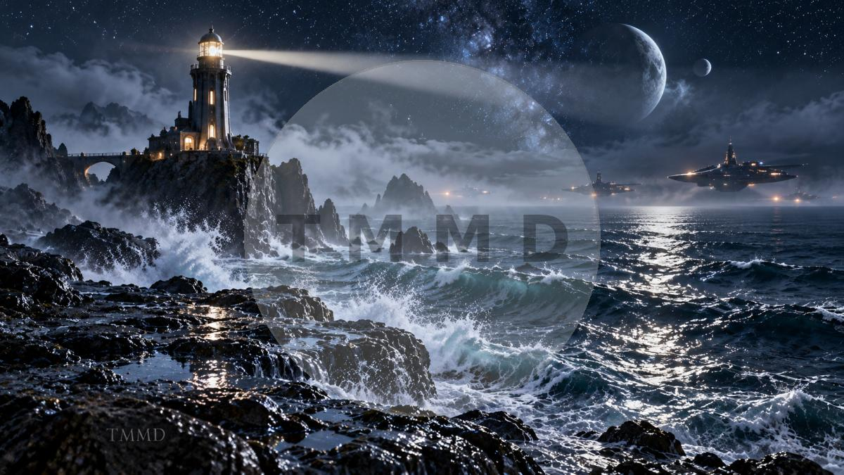 Faro en el océano negro
