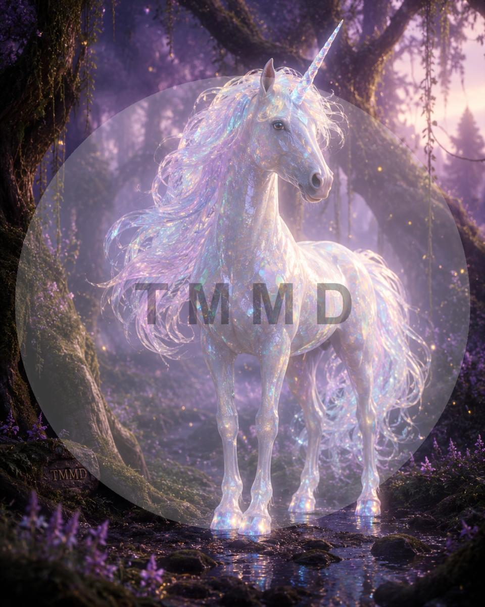 Opal Unicorn in the Twilight Forest