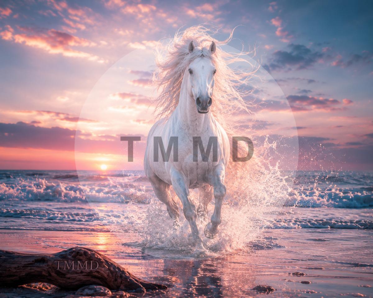 Andalusian Horse Among Silver Waves