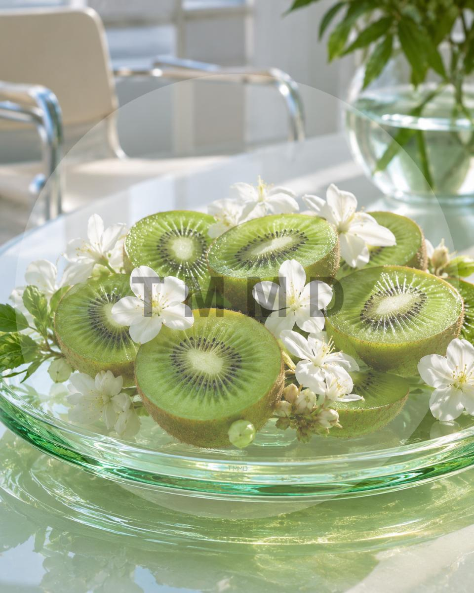 Kiwi esmeralda con flores de jazmín
