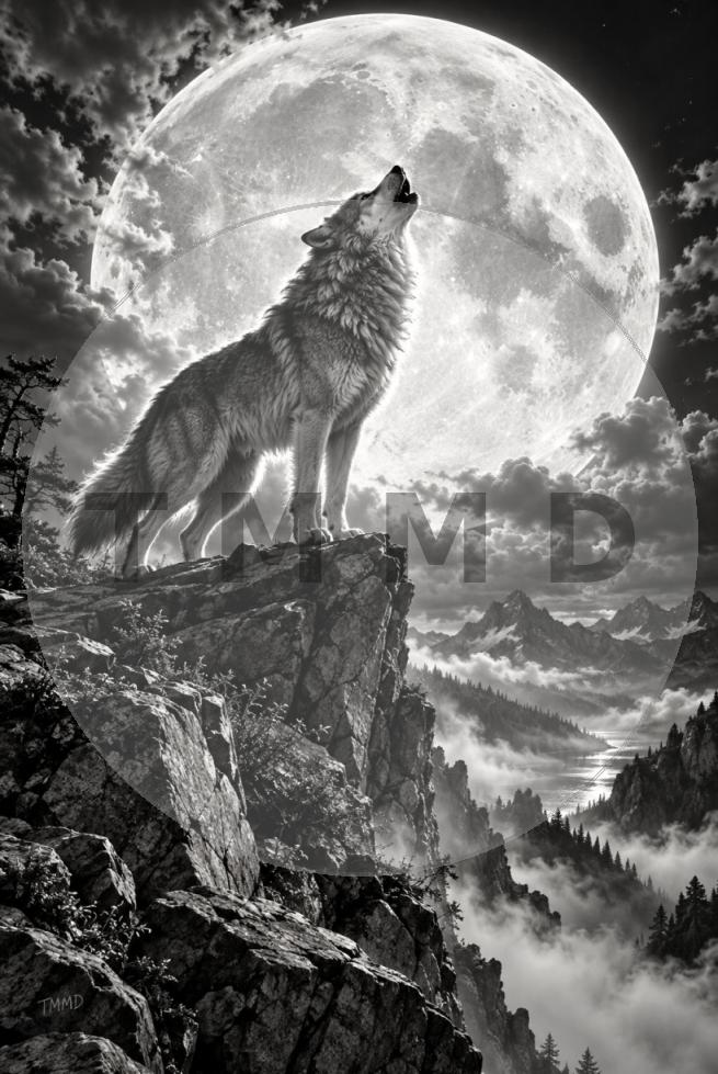 Winter Pines Moon Wolf