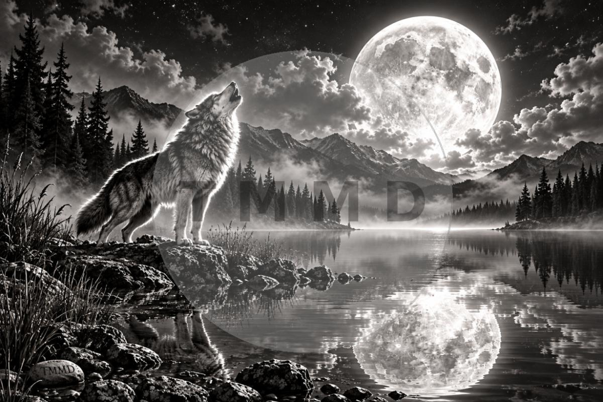 Reflejo del lobo en el lago