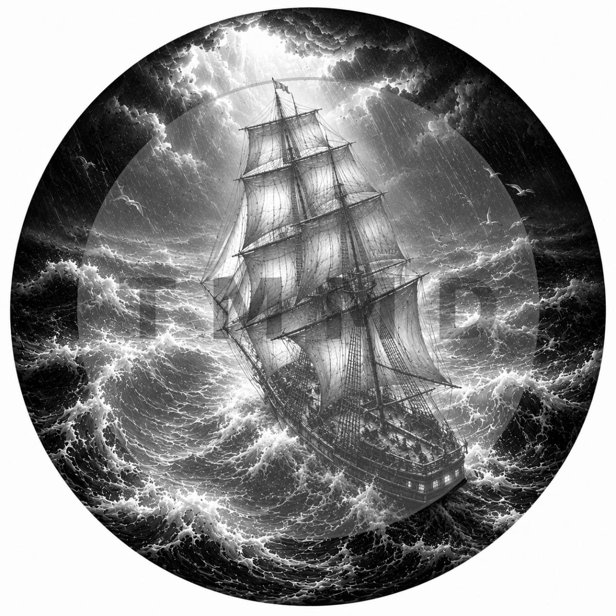 Navío antiguo bajo la calma del trueno