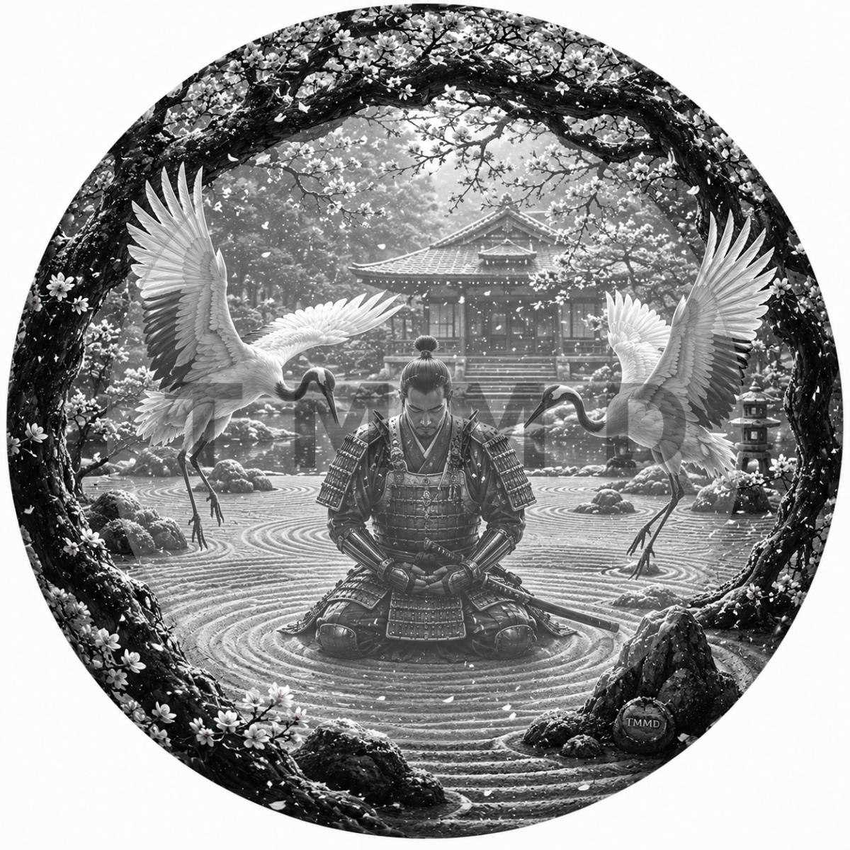 Samurai and Cranes in a Circular Garden