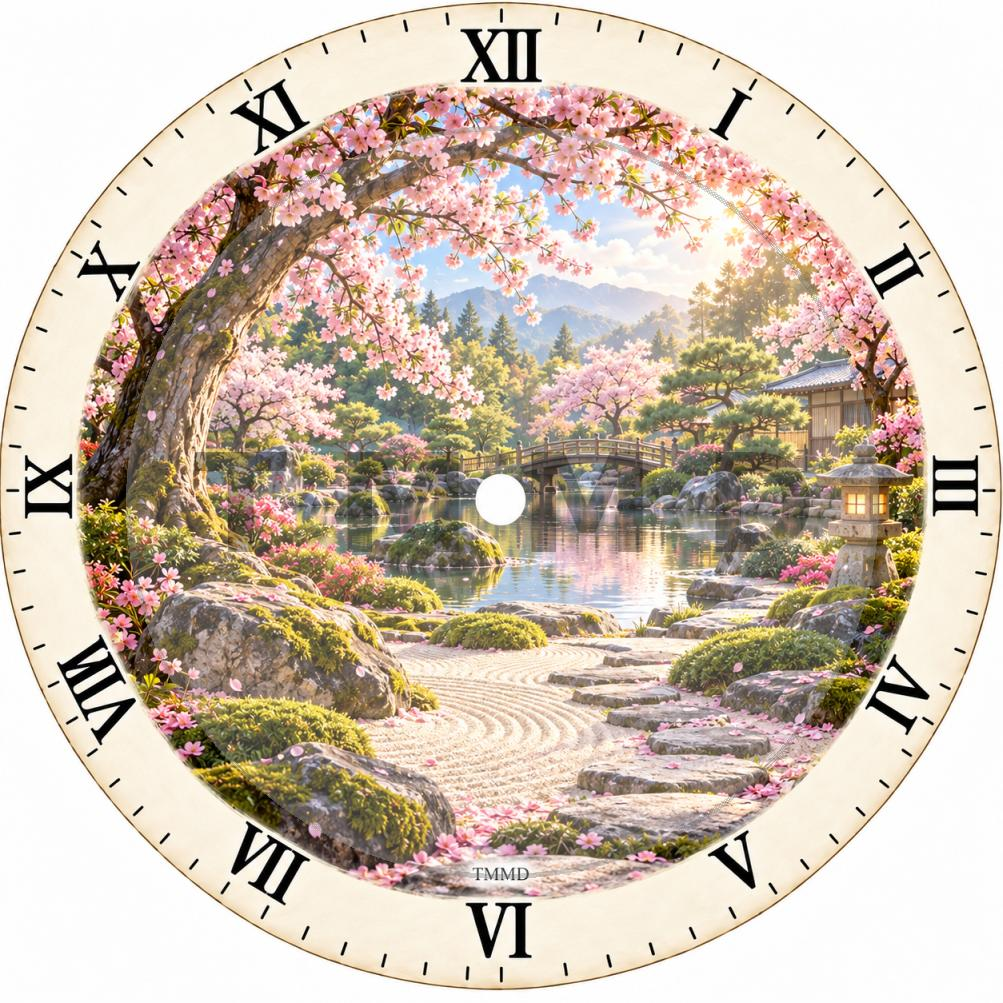 Radiant Zen Garden With Cherry Blossoms Clock Face